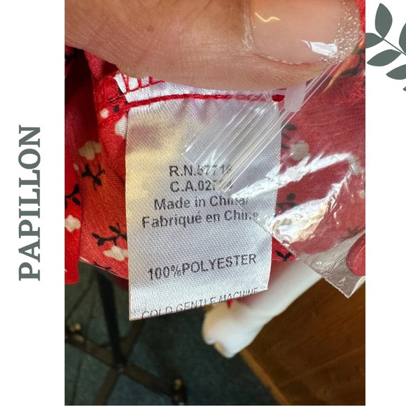 Papillon  Red Blouse Spit V Neck Top Red Black White - Picture 7 of 7